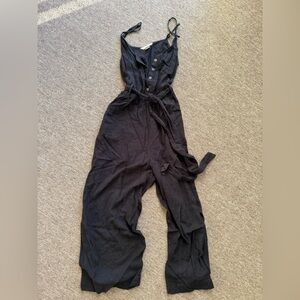 H&M Black Button-Front Jumpsuit with Tie Waist